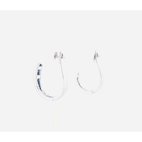 Estate 14k White Gold Channel Set Diamond Hoop Earrings, Small Size Hinged Snap - Picture 7 of 15